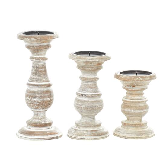 Mango Wood Traditional Candle Holder Set